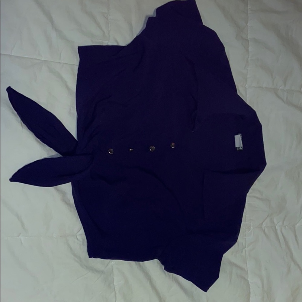 Purple button up tie front crop top